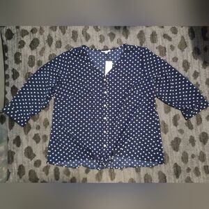 NWT Notations Blue Polkadot Top sz 2X